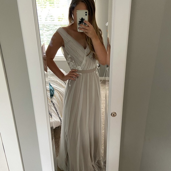 V-neck Long Tulle Bridesmaid Dress by Kleinfeld - Picture 8 of 8